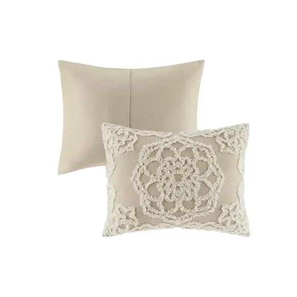 Madison Park King Bedspread Set Beige Chenille Tufted 3pc Luxury Bedding - Picture 2 of 9